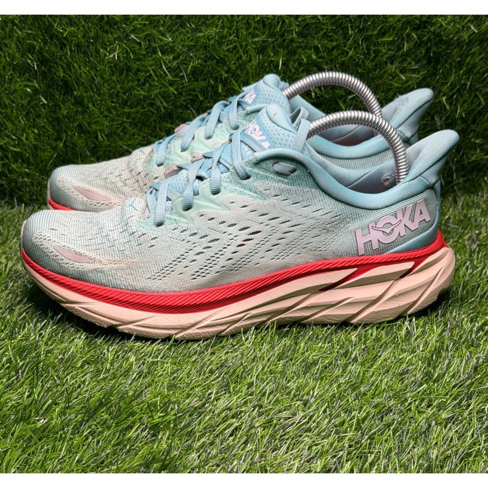 Hoka One One Clifton 8 Womens size 9.5B Blue Red Running Shoes